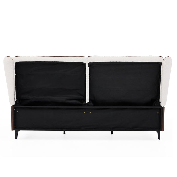 Ava Teddy Fleece Platform Bed with Wingback Headboard and Faux Upholstered, King Size, White King Bed  