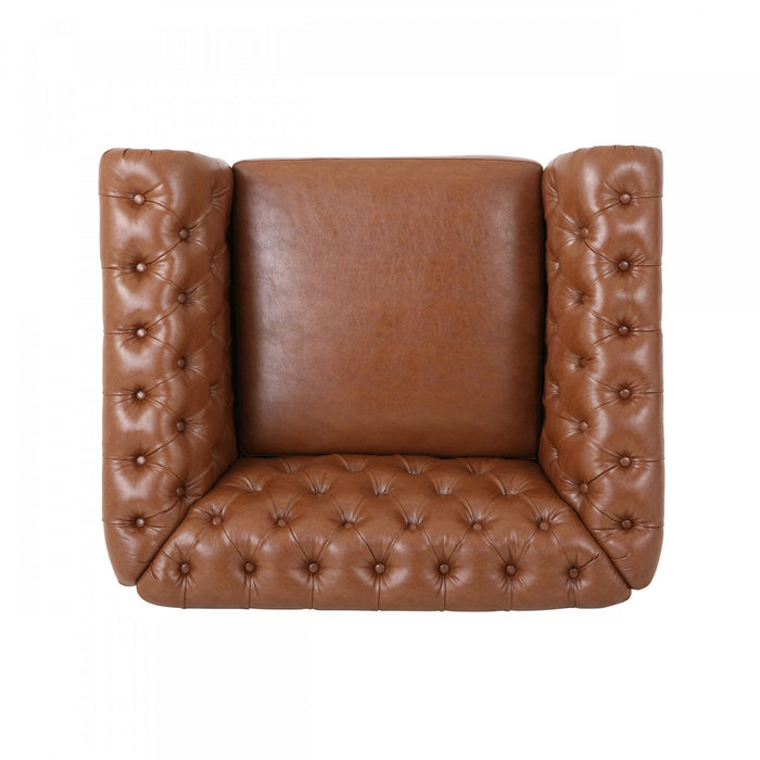 Gibbon Comfy Faux Leather Upholstery Arm Chair With Tufted Back,brown Accent Chair 