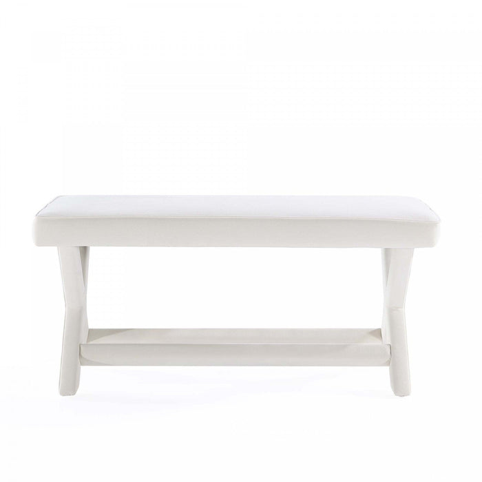 Abigail Mid-Century Modern Upholstered Velvet Accent Bench in Cream 