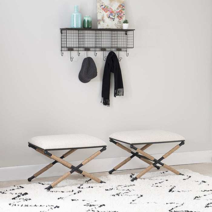 Ashburn Campaign Linen-Look Fabric Ottoman - Black