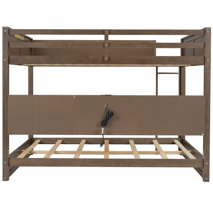 Aaron Wood Bunk Bed With Storage Cabinets And Usb Ports, Queen Size - Antique Wood 