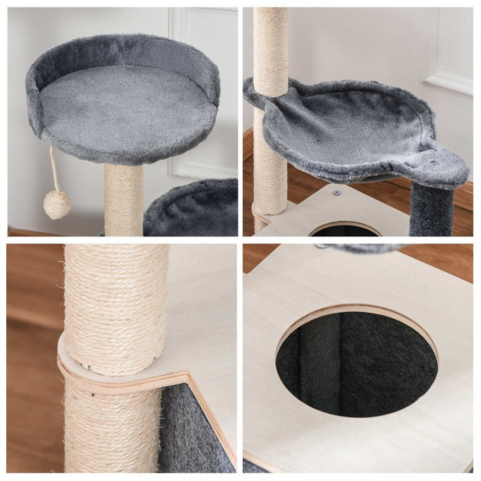 Pawhut Cat Tree, Multi-level Cat Tower With Perch, Scratching Post, Cat Condo, Hammock, Hanging Toy 