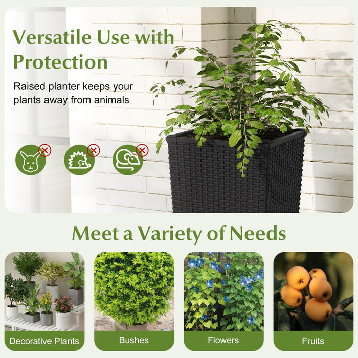 Costway 23" Tall Planters Set Of 2 Rattan Wicker Plant Pot Self-watering Tree Pot Black