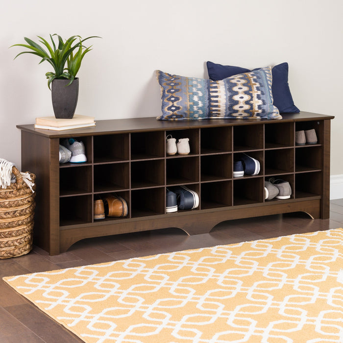 Twenty-Four Pair Shoe Storage Cubby Bench - Espresso