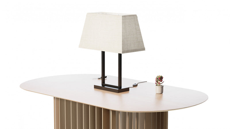 22\" Black Modern Rectangular Table Lamp with Fabric Shade 
