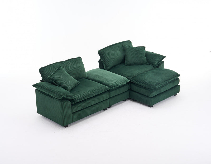 Liam 84.6\" Comfortable Cloud Modular Sofa with Corduroy Upholstered,Green  