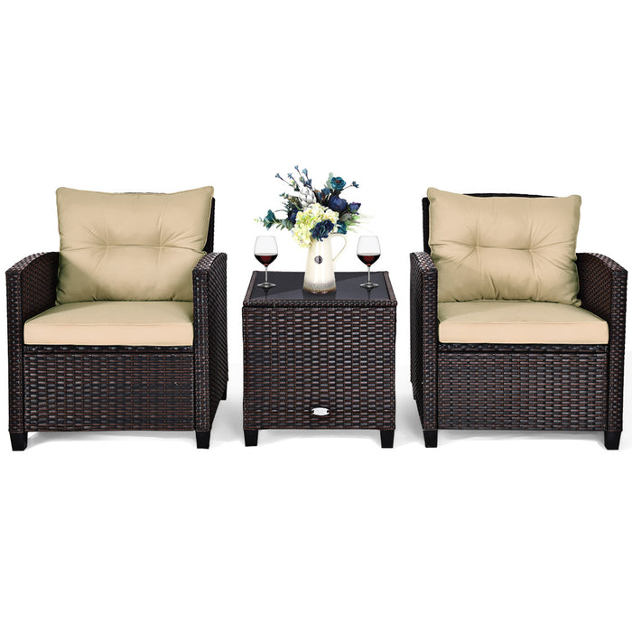 Costway 3pcs Patio Rattan Furniture Set Cushioned Conversation Set Sofa Coffee Table