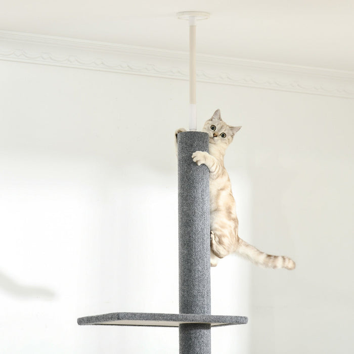 Pawhut 100\" Floor To Ceiling Cat Tree W/ 3 Perches Activity Center For Kittens Cat Tower Furniture, 