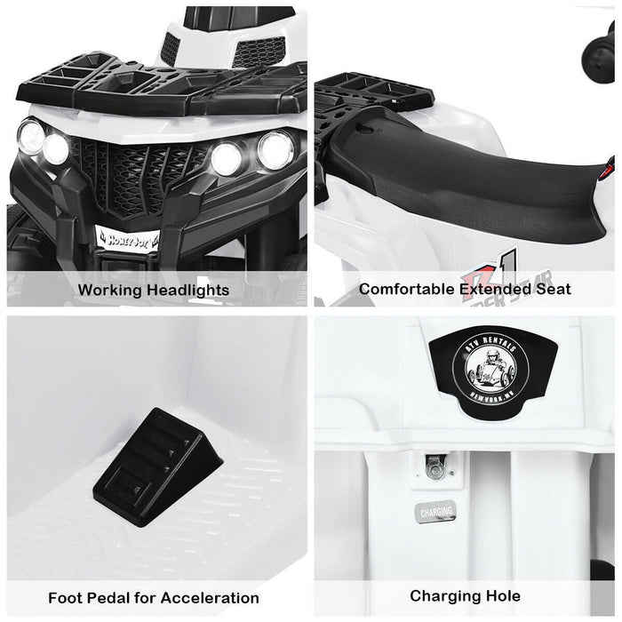 6v Battery Powered Kids Ride On Atv 4-wheeler Quad W/ Mp3 & Led Headlight White