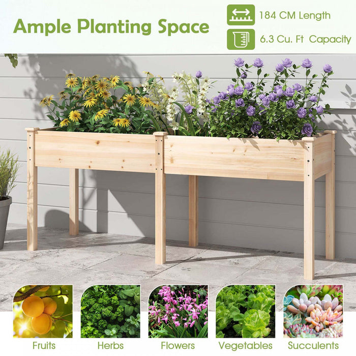 Costway Outdoor Raised Garden Bed With Legs 73x23x30in Wood Planter Box With Divider Panel Beige
