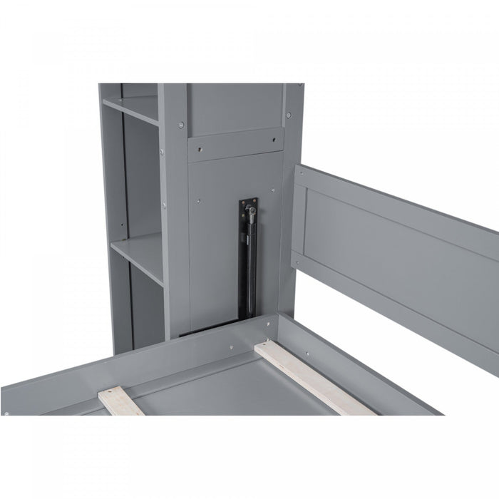 Glenn Engineered Wood Murphy Bed With Shelves And Led Lighting, Queen Size - Grey 