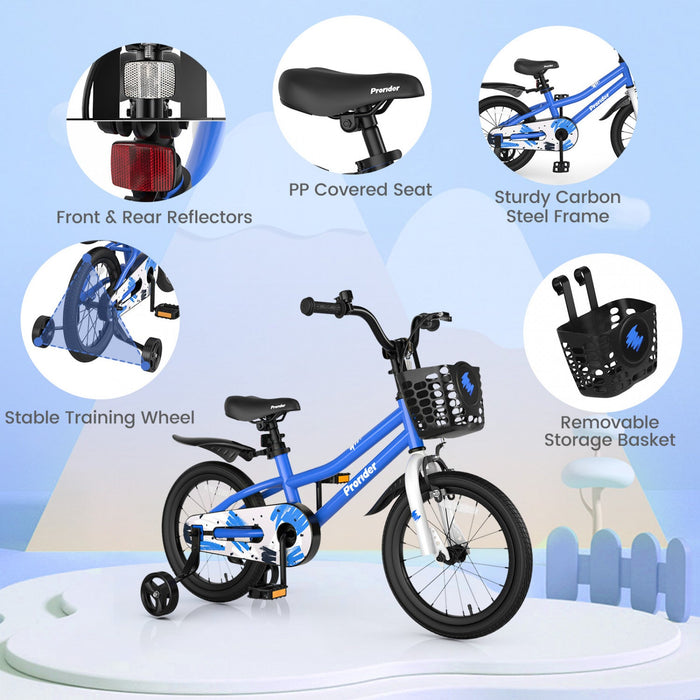Costway 16" Kid's Bike With Removable Training Wheels & Basket For 4-7 Years Old Blue