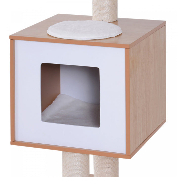 Pawhut 47\" Wood Cat Tree, Cat Condo Tower With Scratching Post, Toy Ball, Natural Wood