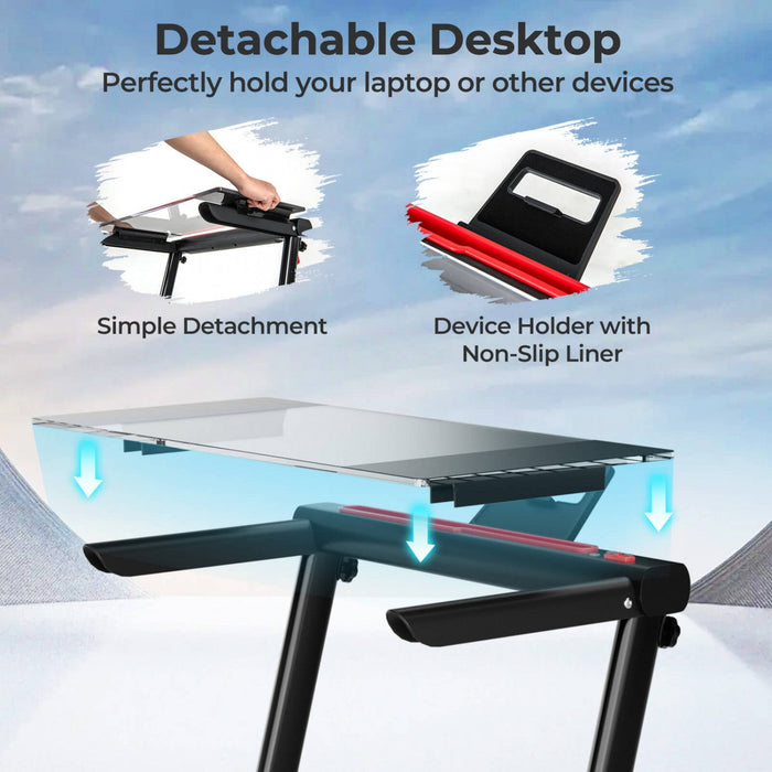 Goplus 3-in-1 Foldable Treadmill With Removable Desk Workstation Remote Control Black