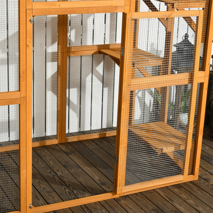 Pawhut Large Outdoor Catio Enclosure, Weatherproof Cat House With Asphalt Roof, Wooden Cat Patio Cag