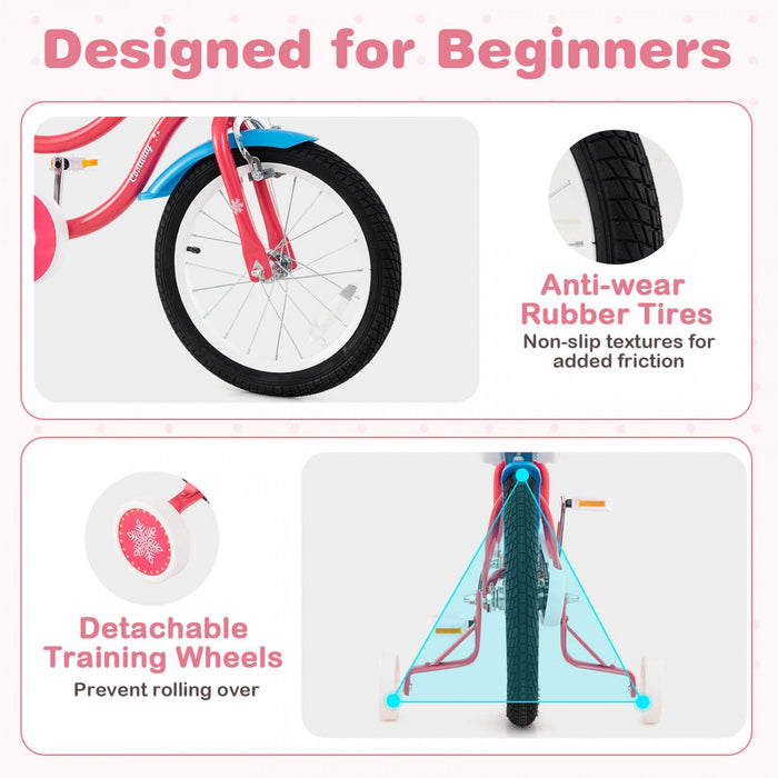 Costway 16" Kids Bike With Basket Doll Seat & Colorful Streamers 2 Training Wheels Pink