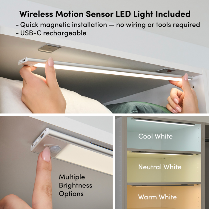 Bestar Florence 71\" Modular Walk-In Closet System with LED Lights and Storage - White