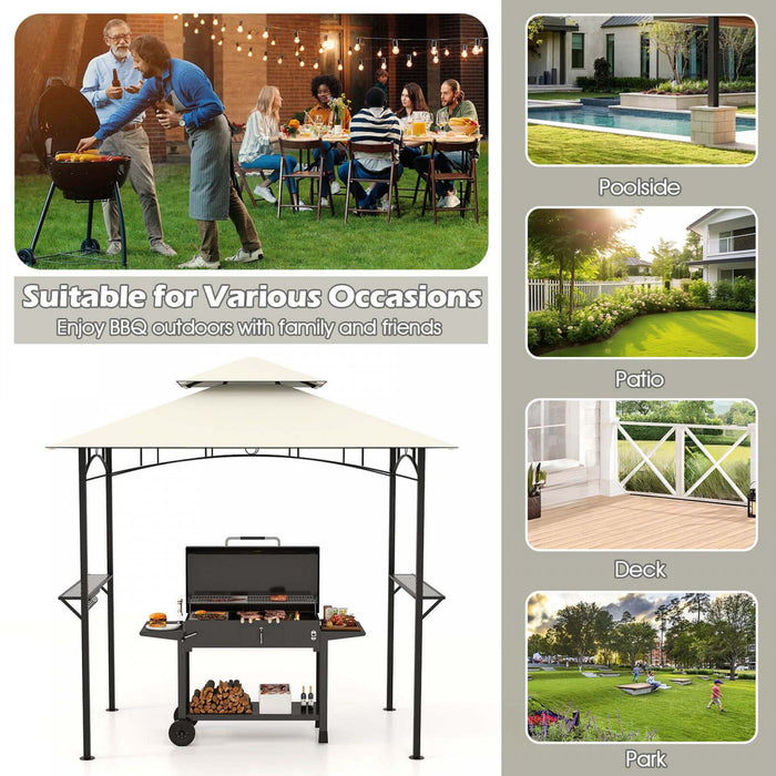 Costway 8' X 5' Grill Gazebo With 2 Shelves 7 Hooks Metal Frame Soft Top Beige
