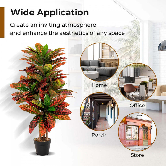 Costway Artificial Croton Plant 40" Tall Faux Fiddle Leaf Fig Tree Fake Croton Palm Tree