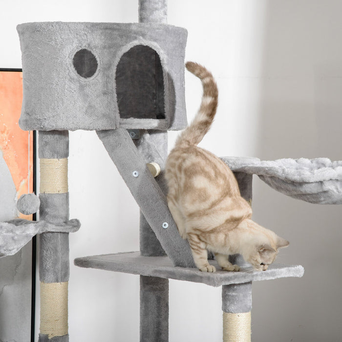Pawhut 94\"-102\" Huge Cat Tree Ceiling High Cat Condo Scratching Post Activity Center Multi-level Pla
