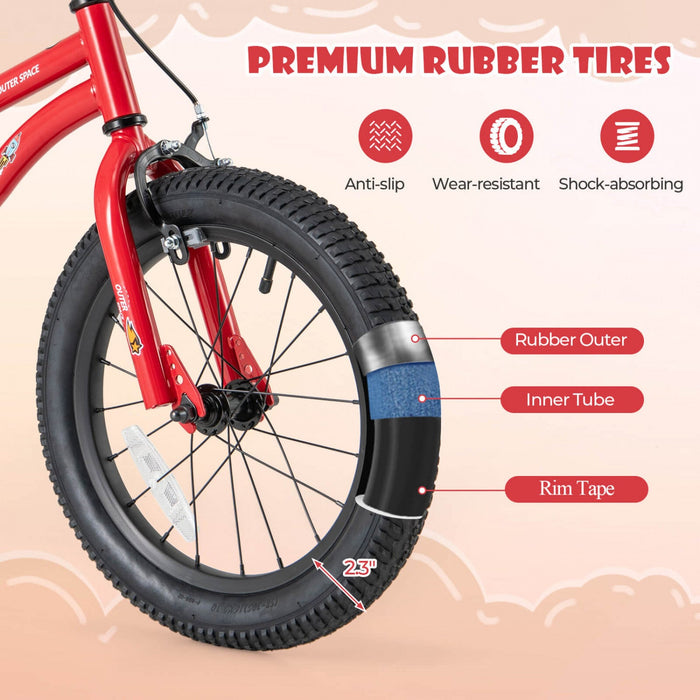 Costway 16-inch Kid's Bike For 4-7 Years Old With Adjustable Saddle & Anti-slip Handlebar Red