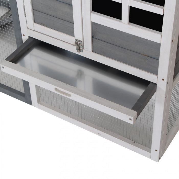 Pawhut 48\" Weatherproof Wooden Rabbit Hutch With Slant Roof And Screened Outdoor Run, Grey