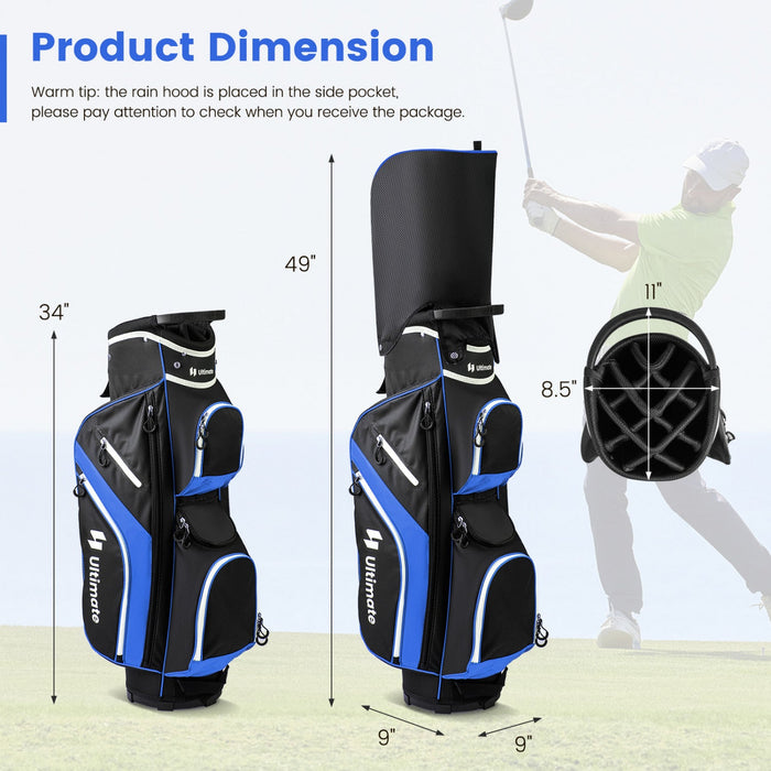 Costway Lightweight Golf Cart Bag With 14 Way Top Dividers 9 Pockets Rain Hood Cooler Bag