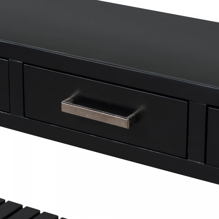 Ava 62.2'' Large Entryway Table with Drawers and Open Shelves,Black Sofa Table  