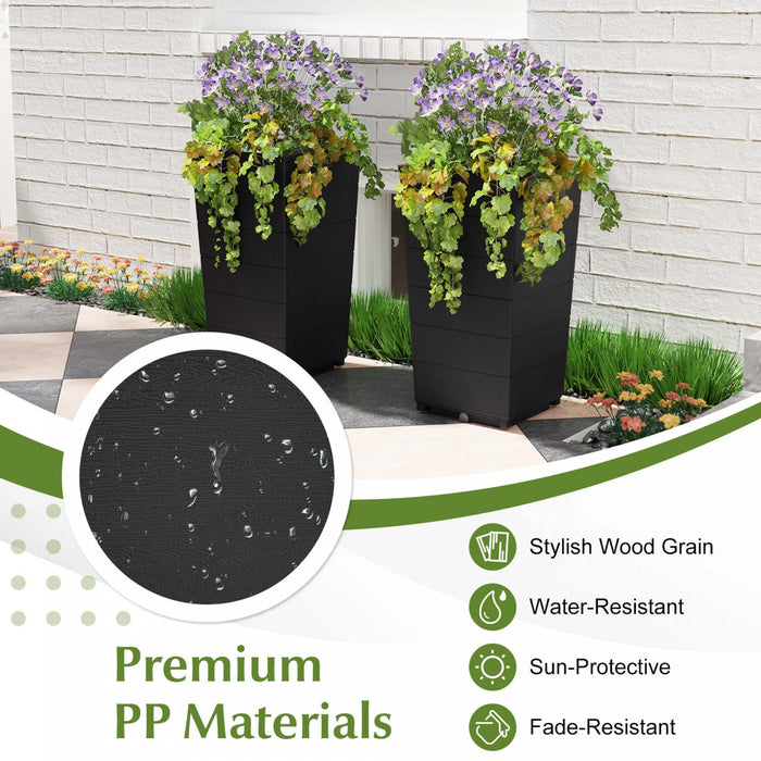 Costway 23" Tall Planter Set Of 2 For Indoor/ Outdoor Use Large Self-watering Plant Pot Black