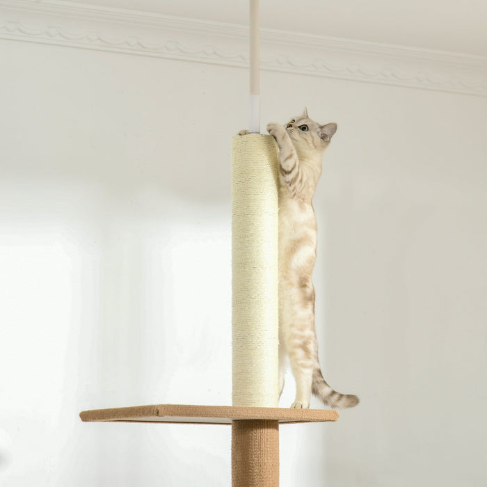 Pawhut 100\" Floor To Ceiling Cat Tree W/ 3 Perches Activity Center For Kittens Cat Tower Furniture, 