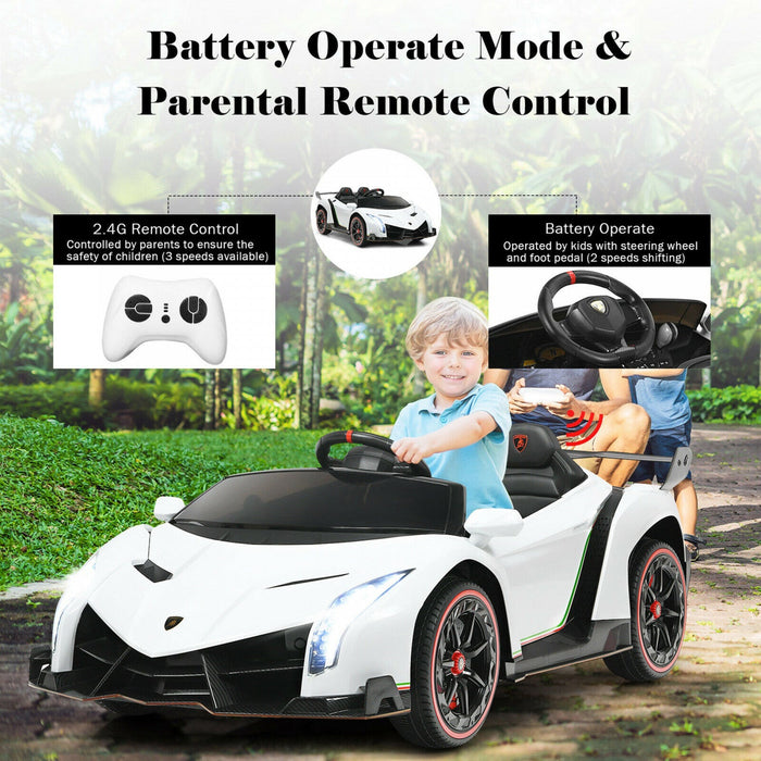 Costway 12v 2-seater Licensed Lamborghini Kids Ride On Car W/ RC & Swing Function White