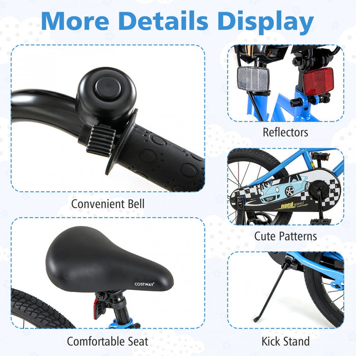 Costway 18" Kids Training Bike With Removable Training Wheels Pneumatic Tires Navy