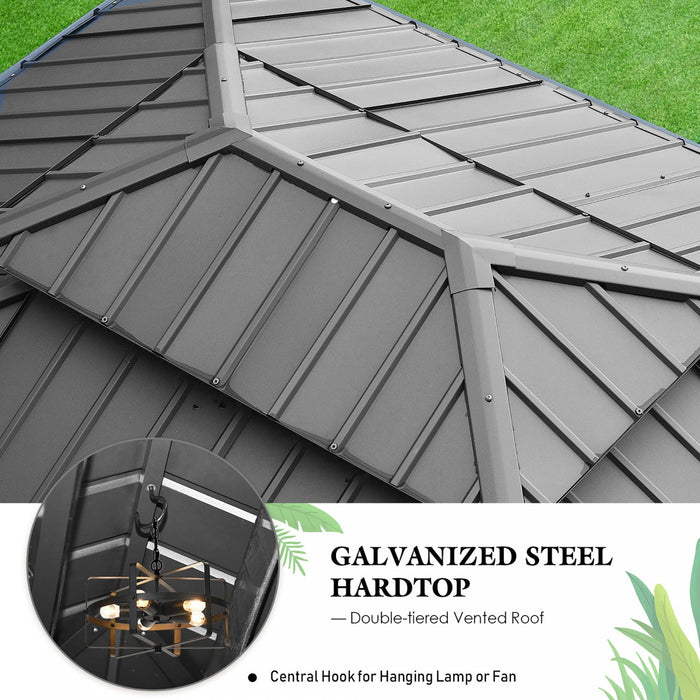 Costway 12ft X 10ft Hardtop Gazebo 2-tier Outdoor Galvanized Steel Canopy Grey