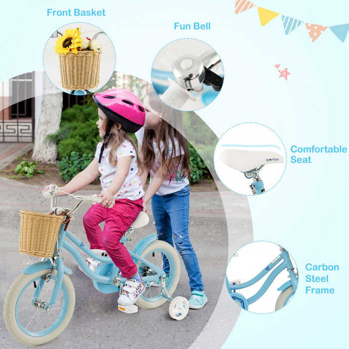 Prorider 14" Kid's Bike With Training Wheels Adjustable Handlebar Seat Handbrake Blue