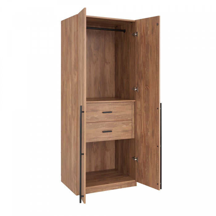 Lee Modern 2-Piece Wardrobe Closet in Golden Brown Armoire 