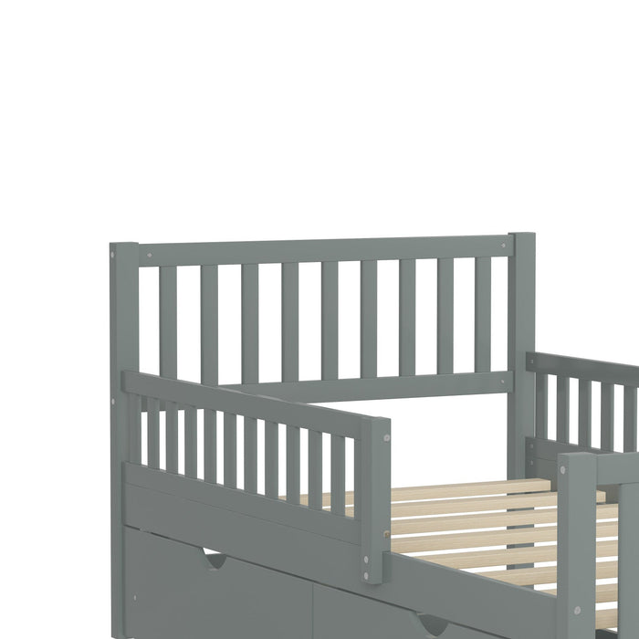 Emma Wood Platform Bed with Guardrails and Storage Drawers,Twin Size - Grey 