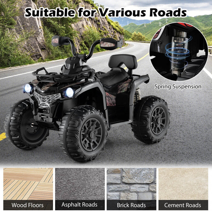 Costway 12v Kids Ride On Atv 4 Wheeler Electric Vehicle With Music & Headlights Soft Start Black