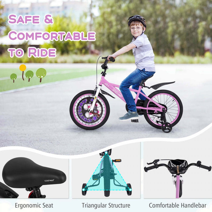 Costway 18" Kid's Bike For 4-8 With Height-adjustable Handlebar & Saddle Handbrake Purple