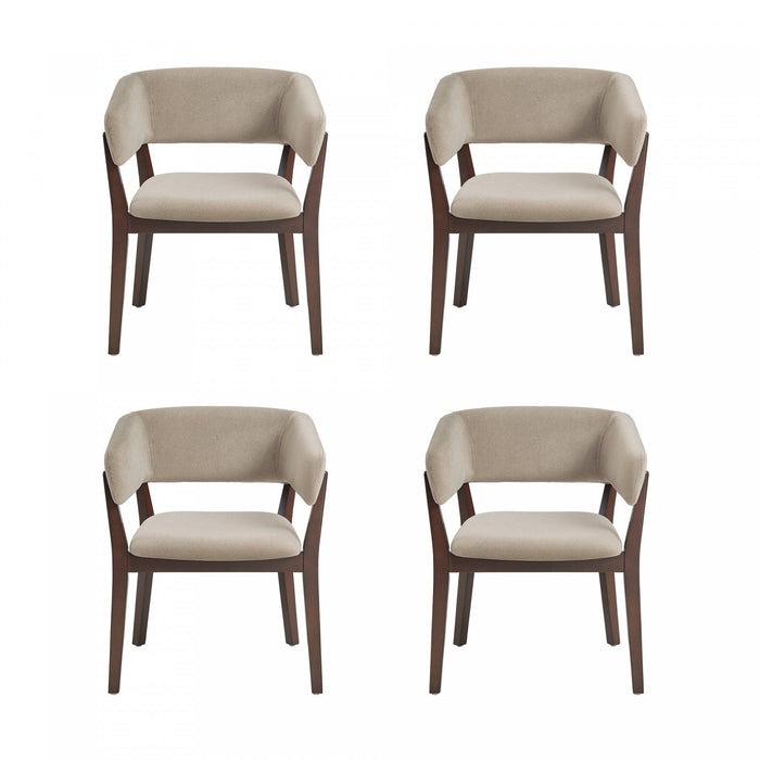 Blake Modern Faux Mohair Wood Armchair in Natural - Set of 4 Dining Chair 