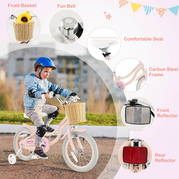 Costway 16" Kid's Bike With Training Wheels Adjustable Handlebar Seat Handbrake Pink