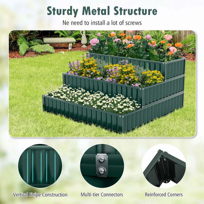 Costway 1 Pcs 3-tier Raised Garden Bed,47" X 47" X 24" Metal Outdoor Elevated Planter Box Green