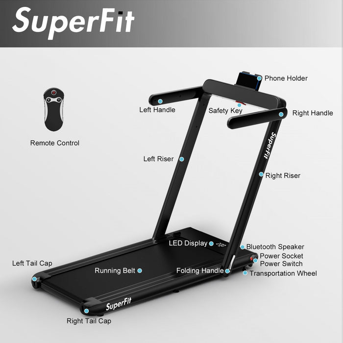 Superfit 2.25hp 2 In 1 Folding Treadmill Remote Control W/ App Control Speaker Black