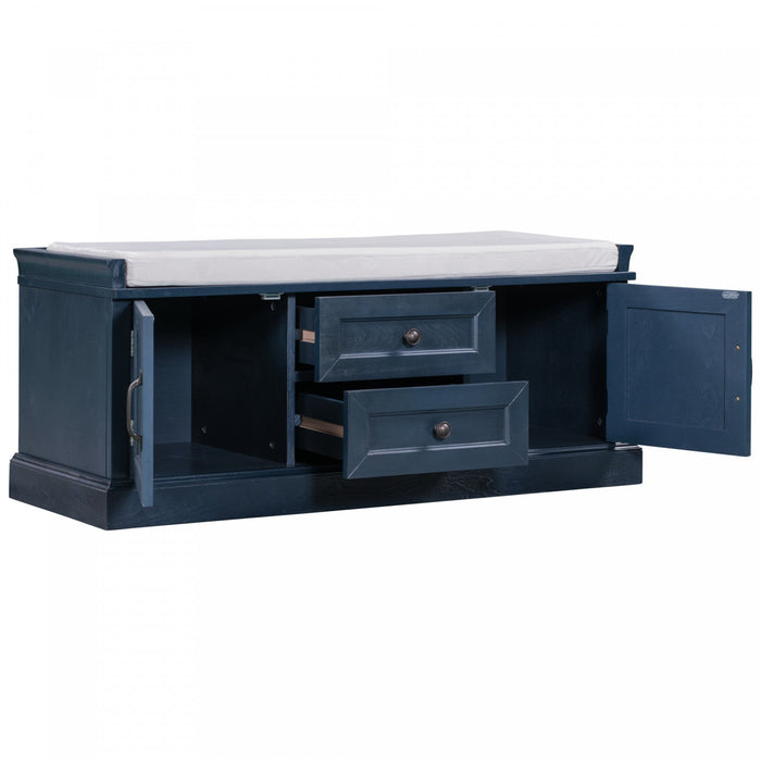 Boyce Solid Wood Storage Bench With 4-door Shoe Cabinet With Cushion - Antique Navy 