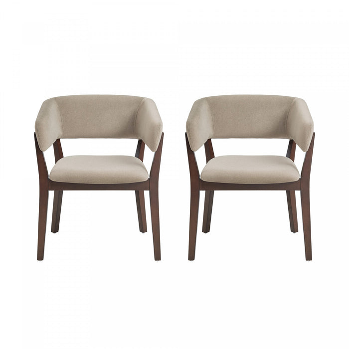 Blake Modern Faux Mohair Wood Armchair in Natural - Set of 2 Dining Chair 