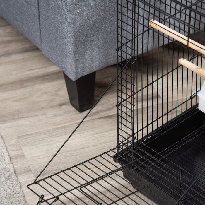 Pawhut 23\" Bird Cage Flight Parrot House Cockatiels Playpen With Open Play Top And Feeding Bowl Perc