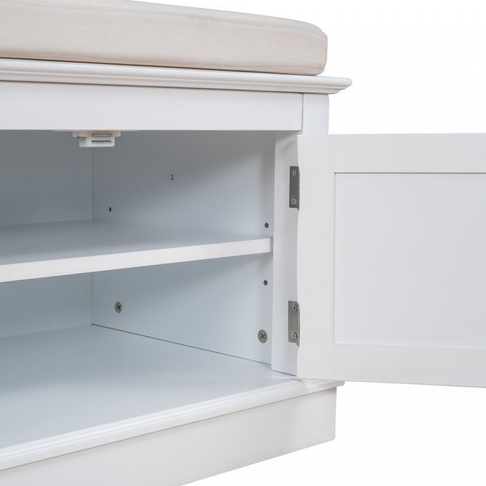 Daniel Solid Wood Storage Bench With 4-door Shoe Cabinet With Adjustable Shelves - White 