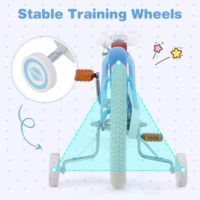Costway 16" Kids Bike Toddler Adjustable Bicycle With Training Wheel For 4-7 Years Old Girl Blue