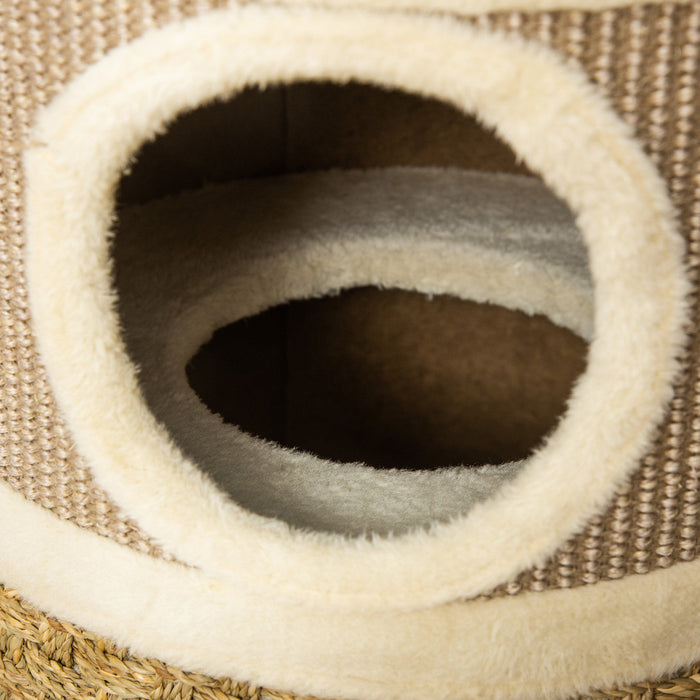 Pawhut Cat Condo 3 Story Three Holes With Sisal Seaweed Scratching Cover Surface, Cat Tower For Indo