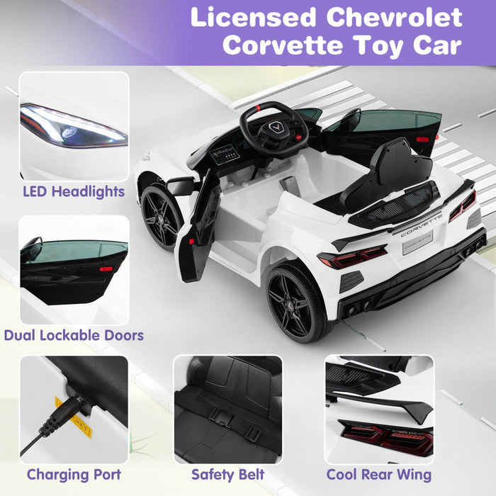 Costway 12v Electric Kids Ride On Car With Remote Control Wireless Connection Lights White