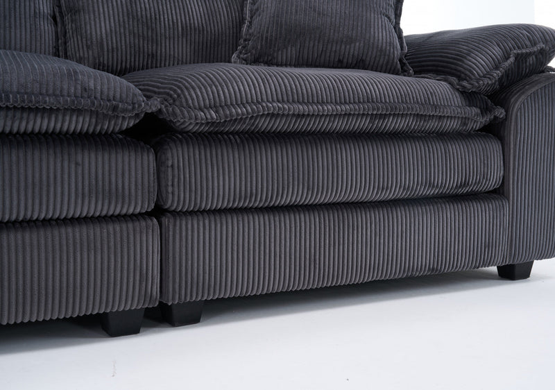 Liam 84.6\" Comfortable Cloud Modular Sofa with Corduroy Upholstered,Grey  